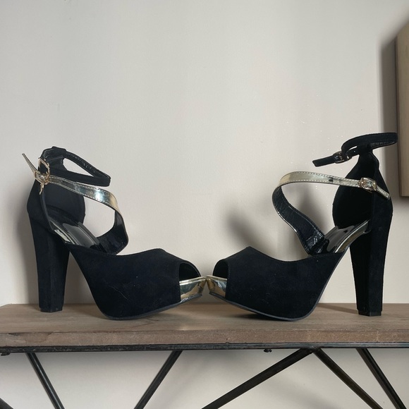 Black velvet high Heel open toe - Picture 4 of 5